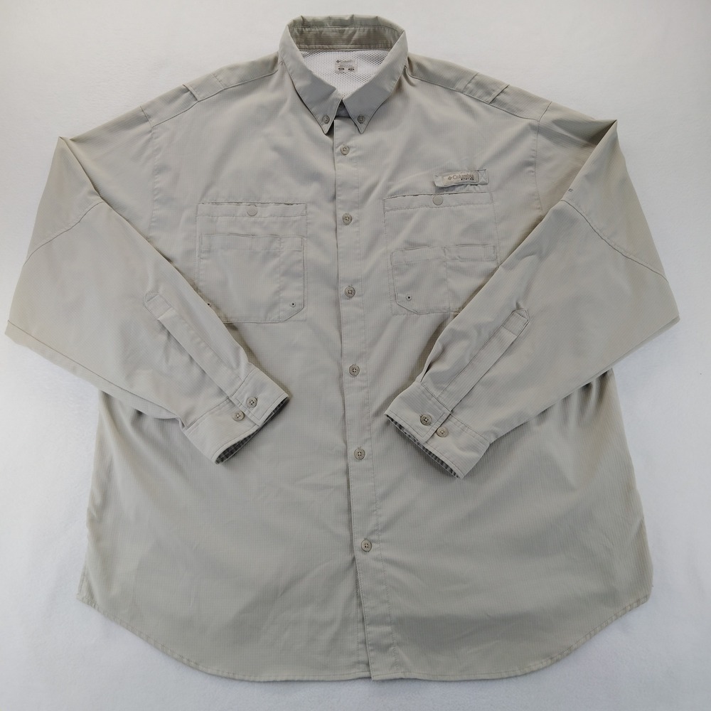 Columbia PFG Fishing Shirt Mens XXL Tan Excellent Tamiami II Long Sleeve FM7253
